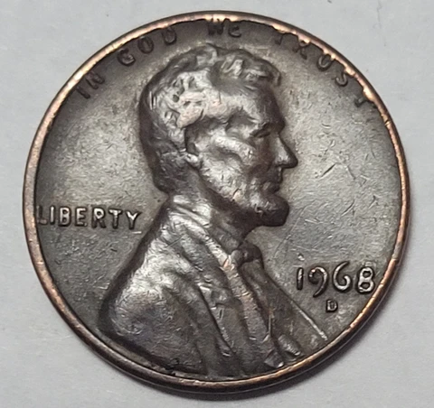 1968 D Rare Coin  Lincoln Memorial Penny, Multiple Error Uncleaned Cover