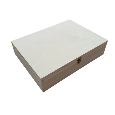 LARGE WOODEN BOX 40 x 30 x 10 cm, CLOSED WITH A LATCH,  UNPAINTED - Image 1 of 3