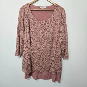 Rose + Olive Womens Pink Lace Tunic Top Sz 2X Scoop Neck 3/4 Sleeve Office Work - Picture 1 of 12