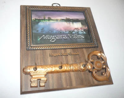 Organizador de llaves de madera de las Cataratas del Niágara vintage colgante de pared recuerdo coleccionable Foto 1 de 4