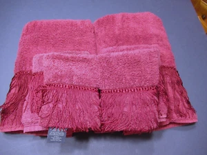2 Sets Ralph Lauren Burgundy Egyptian Cotton Towels Bath Hand & Washcloth Fringe - Picture 1 of 19