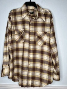 Vintage JC Penny Shirt Mens Large Flannel Button Up Plaid 90s 16-16.5 Yellow - Picture 1 of 4