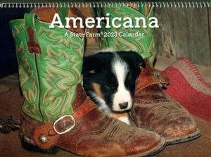 COLLECTIBLE CALENDAR-2023-AMERICANA-WIND WHEEL-ADOBE HOME-COW DOG PUP-HORSE BARN - Picture 1 of 2