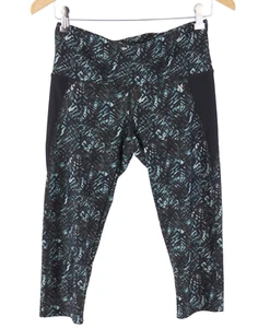 Next Sport Leggings Crop Black Green Geometric Print Stretch High Rise UK 10 - Picture 1 of 14