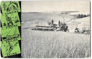 Cosecha de trigo agricultura estado de Washington camping, pesca 1945 postal vintage - Imagen 1 de 2