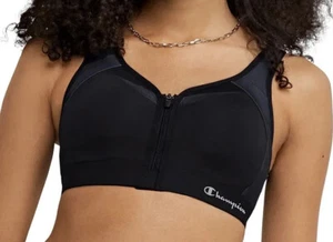 Champion womens Motion Control Zip Double Dry Sports Bra Black 40DD US - Picture 1 of 11