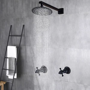 8" Rainfall Shower Head Black Shower Faucet System Combo Set w/ Mixer Valve Kit - Picture 1 of 18