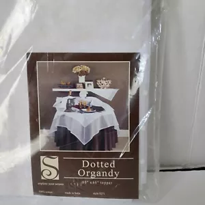 Dotted Organdy Tablecloth white cotton 60x60" White Sheer Table Topper Round - Picture 1 of 7
