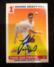 TODD VAN POPPEL 1991 SCORE ROOKIE RC AUTOGRAPHED SIGNED AUTO BASEBALL CARD 389 A