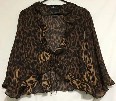女式 Sag Harbor 14 码棕色动物印花半透明领带正面分层上衣 — 第 1/4 张图片