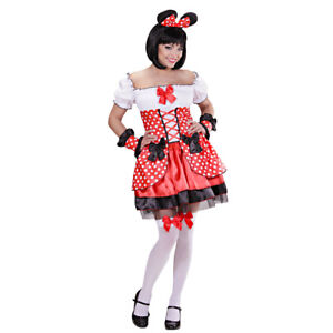 Mauskostüm Damen Mäuschen Pünktchen Kleid Minnie Mouse Kostüm Maus Verkleidung