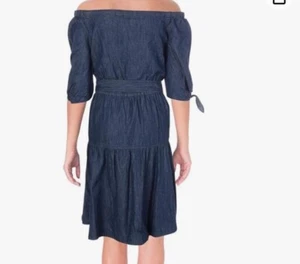 LAUREN RALPH LAUREN Denim Fit & Flare Cotton Dress Size 10 Off The Shoulder - Picture 1 of 5