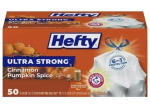 Hefty Ultra Strong Cinnamon Pumpkin Spice Tall Kitchen Trash Bags 13 Gallon 50ct - Picture 1 of 4