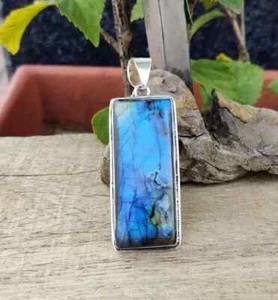 Nice Labradorite Pendant 925 Sterling Silver Handmade Big Stone Pendant PD16 - Picture 1 of 5