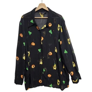 Ellen Tracy Womens Sheer Floral Button up shirt Womens Top Size 18 Black Poppy - Picture 1 of 9