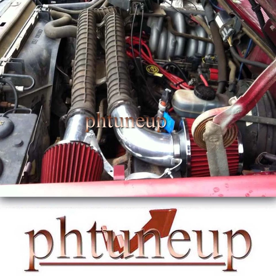 RED 1988-1995 FORD BRONCO F-150 XL XLT 5.0L 5.8 5.8L V8 TWIN AIR INTAKE KIT - Image 1 of 1