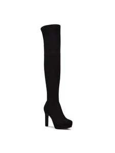 NINE WEST Womens Black 1" Platform Gotcha Round Toe Stiletto Heeled Boots 7.5 M - Picture 1 of 11