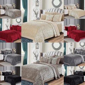 New Crushed Velvet Duvet Set Soft Cosy Luxury Quilt Cover + Pillowcases Bedding - Picture 1 of 26