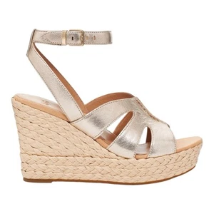 UGG Careena Ankle Strap Wedge Sandals 1125209 Women’s 9.5 Pale Gold Metallic - Picture 1 of 9