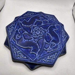 RARO Pewabic Detroit Medieval FOX 12 punti stella piastrella 8" blu da appendere a parete vintage - Foto 1 di 7