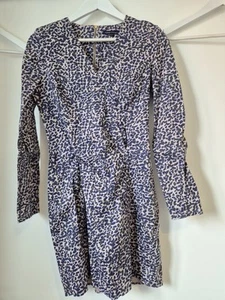 French Connection Long Sleeve Wrap Front Dress In Blue Pattern - Size 14 - Picture 1 of 3
