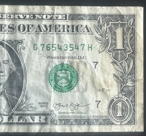 (5 DIGIT DESCENDING LADDER!) $1 Partial Ladder Fancy Serial Number G76543547H - Picture 1 of 4