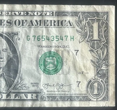 (5 DIGIT DESCENDING LADDER!) $1 Partial Ladder Fancy Serial Number G76543547H - Image 1 of 4