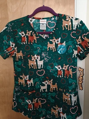 Rudolph the Red Nosed Reindeer Scrub Size XXS Christmas Nurse Medical NWT Top - Image 1 of 4