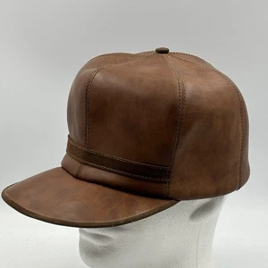 Vintage Brown Expanded Leather Baseball Style Hat Cap Made in U.S.A. X-L Men’s - Picture 1 of 14