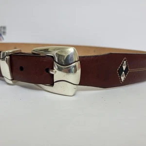 Onyx by Brighton Ledergürtel silberne Schnalle Rauten schwarze Akzente braun Gr. 36 - Bild 1 von 11
