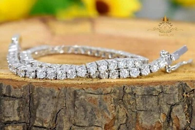 Brazalete Tenis 7" pulgadas Largo Oro Blanco 14K Sólido 6 CT Excelente Corte Redondo VVS1 Foto 1 de 4