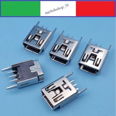 connettore a saldare mini USB femmina 2 fissaggi posteriori dritti 5pin 180° PCB - Immagine 1 di 4