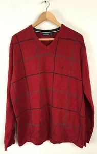NAUTICA Mens Size Large Red & Gray Plaid Vneck Sweater - Bild 1 von 4