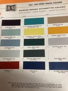 1954064 FORD TRUCK  R & M, Exterior Paint Color Chip SHEET - Imagen 1 de 1