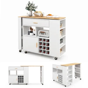 Giantex 2-in-1 Kitchen Island Cart Bar Table Combo w/12-Bottle Wine Rack, White - Picture 1 of 9