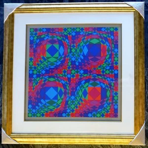 VICTOR VASARELY Quadrature X HAND SIGNED LIMITED EDITION Framed Serigraph art - Picture 1 of 5