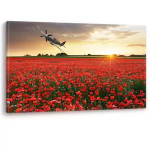 Spitfire Aircraft at Sunset Poppy Field Poppies Remembrance Canvas Picture Print - Picture 1 of 5