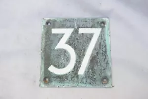 Antique Authentic Door number 37 Patinated Bronze Plate Inset Enamel 3X3" 1900s - Picture 1 of 7
