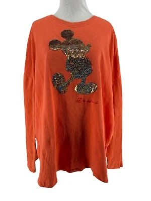 Camisa de manga larga XL Micket Mouse con lentejuelas doradas naranja de los parques de Disney para mujer Foto 1 de 4