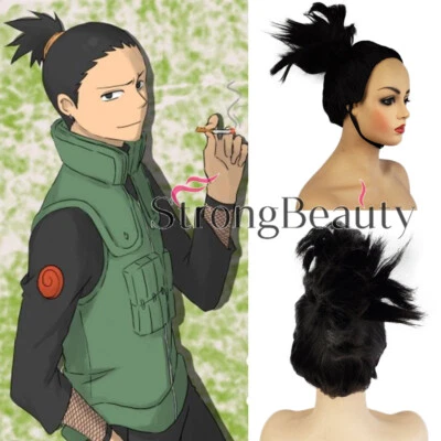 Peluca de cosplay StrongBeauty corta negra cola de caballo pelo Foto 1 de 4