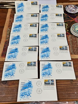 LOT OF 13 US FDC SC #C76 FIRST MAN ON THE MOON, APOLLO 11, 1969- FREE SHIPPING! - Image 1 of 3