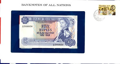 Banknotes of all Nations Mauritius 5 Rupees 1967 P-30c UNC A/46 588856 Lucky - Image 1 of 3