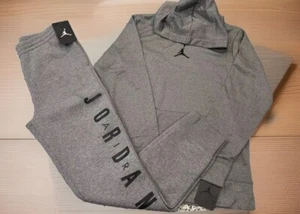 NWT NIKE AIR JORDAN BOY 2 PC SET GRAY DRI-FIT HOODIE & JOGGERS L 12-13 XL 13-15 - Picture 1 of 5