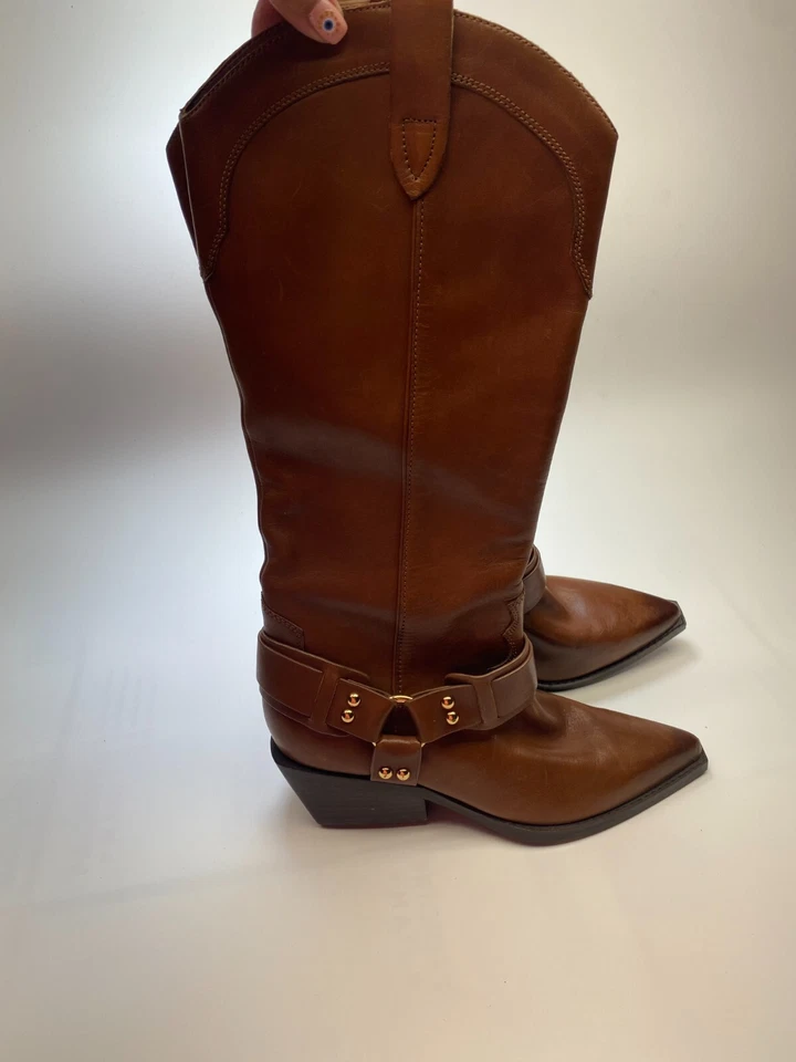 Botas Marc Fisher LTD para mujer de rally de cuero con correa y ojal marrón occidental talla 7 Foto 1 de 4