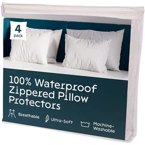 Niagara 4 Pack Waterproof Pillow Protectors King 20x36 Inches Smooth Zipper P... - Picture 1 of 7