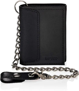 Levi's Men's Leather Trifold Chain Wallet Black - Picture 1 of 4