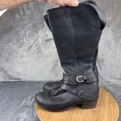Botas UGG para mujer talla 8,5 arnés de cuero negro para montar cremallera alta hebilla tachonada Foto 1 de 4