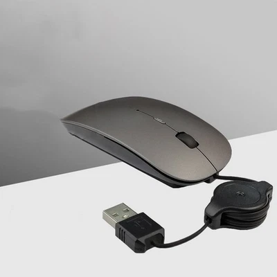 Notebook Computer Telescopic Wired Mouse Mute USB Optical Mouse Office Games - Image 1 of 4