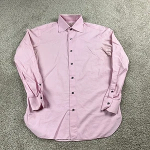 Isaia Napoli Shirt Mens 15.5 Pink Button Up Spread Italian Office Career Cotton - Picture 1 of 12