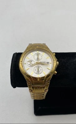 Pulsar Chronograph YM62-X174 Gold-Tone Water Resistance Quartz Analog Wristwatch - Image 1 of 4